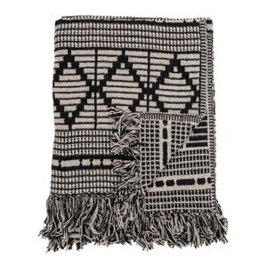 Bloomingville Recycled Cotton Blend Throw Blanket Diamond Pattern Black/Beige